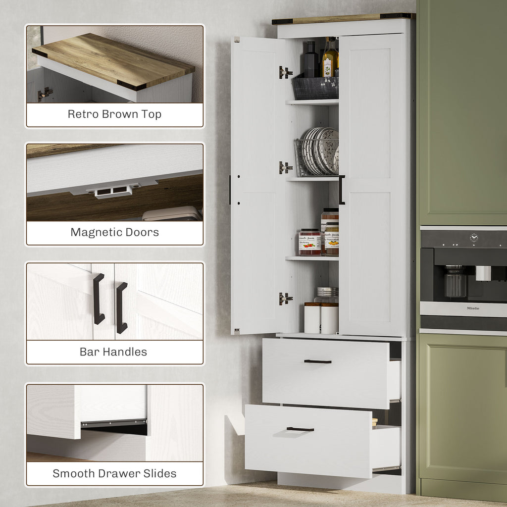67" Tall Kitchen Pantry Storage Cabinet, Kitchen Pantry Cabinet with Doors, Drawers and Adjustable Shelves, Cream White