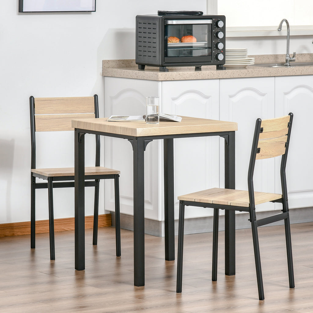 Dining Table Set for 2, 3 Piece Kitchen Table and Chairs with Metal Legs for Small Spaces, Natural Wood