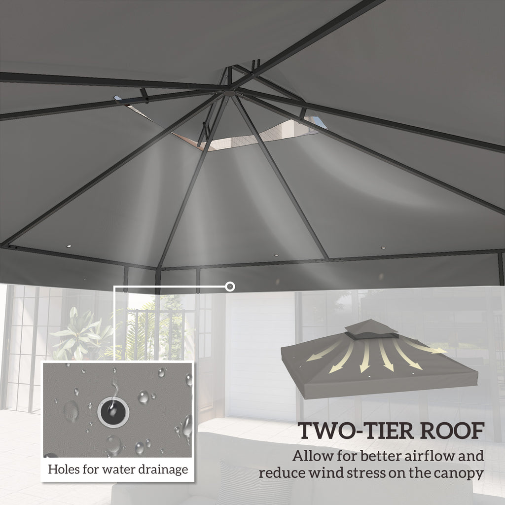 10' x 10' Gazebo Canopy Replacement Cover, 2-Tier Garden Gazebo Roof Replacement, UPF30+, TOP COVER ONLY, Grey