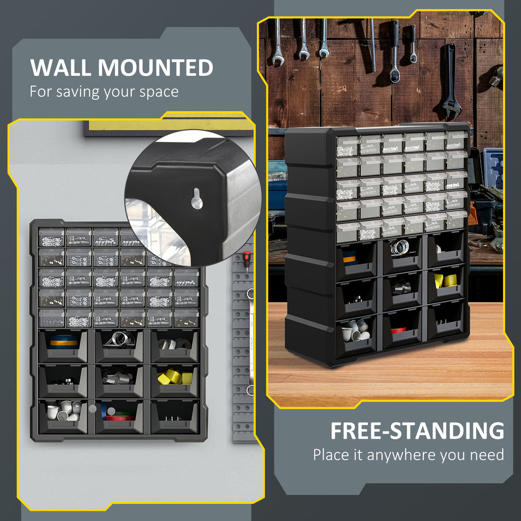 Plastic 39 Drawer Parts Organiser Wall Mount Storage Cabinet for Small Nuts Bolts Tool Set of 2 Black