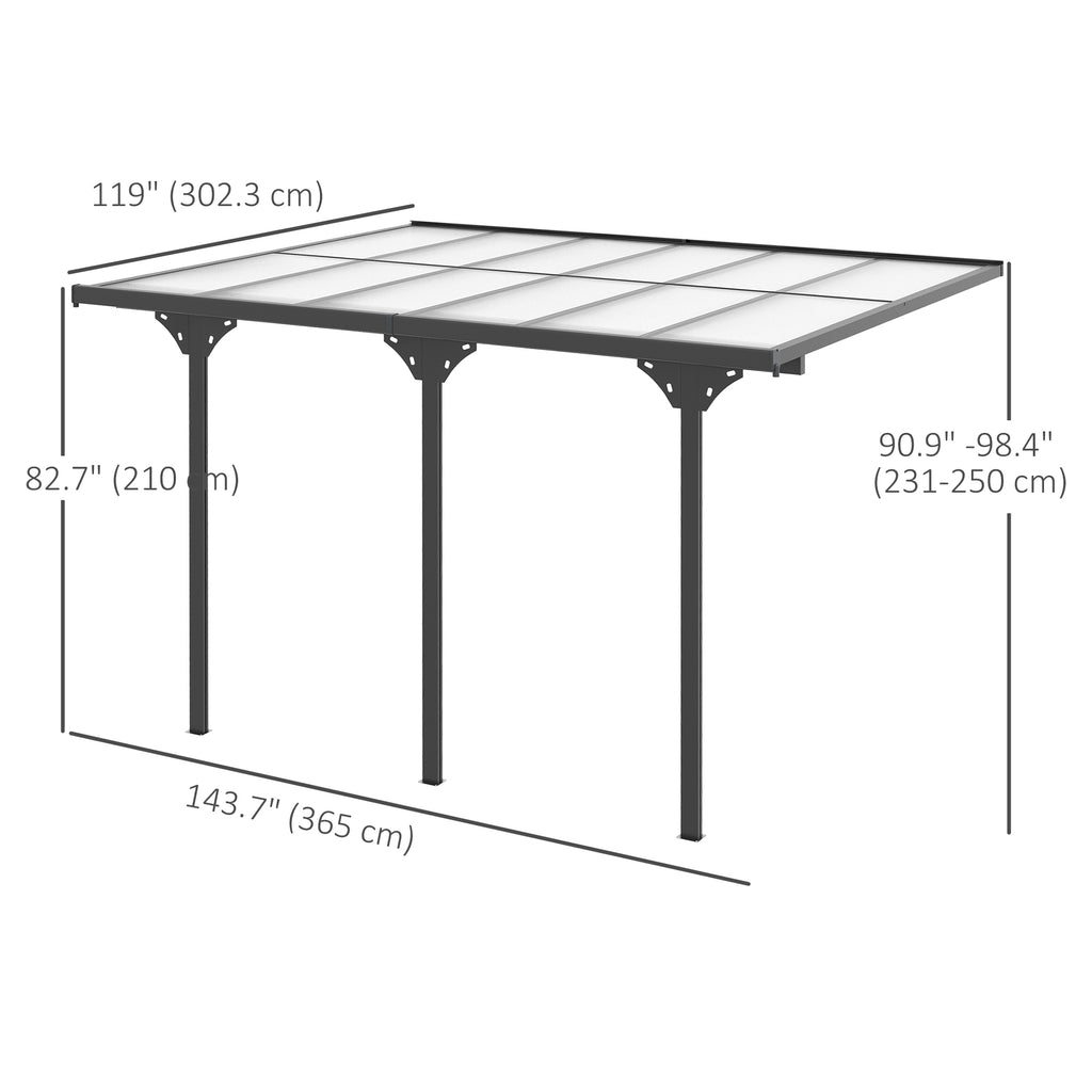10' x 12' Outdoor Hardtop Pergola Gazebo with Polycarbonate Roof Adjustable Height, Aluminum Frame, UV Protection, Grey