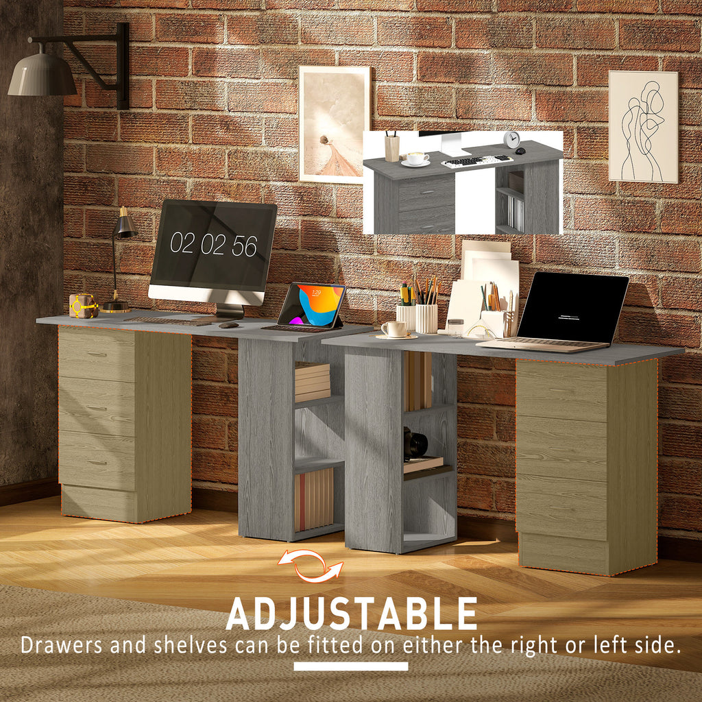 Computer Desk, 47" Writing Table with 3-Tier Shelves and 3 Reversible Drawers for Home Office, Bedroom, White