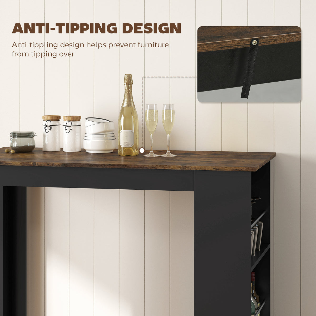 Modern Bar Table, Counter Height Dining Table with 3 Storage Shelves for Kitchen, Dining Room, Living Room, Rustic Brown