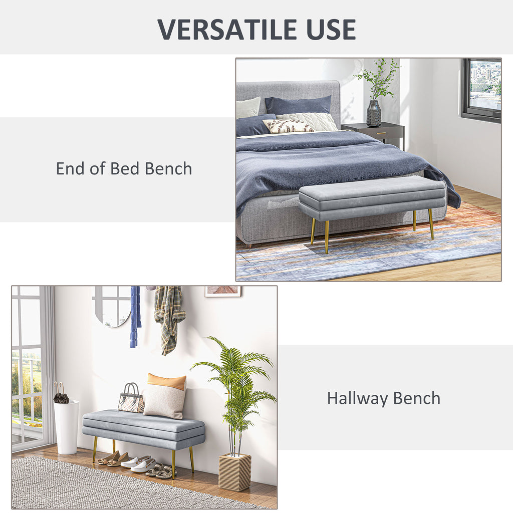 39" Storage Ottoman, Velvet End of Bed Bench with Steel Legs, Foot Stool with Storage for Bedroom, Living Room