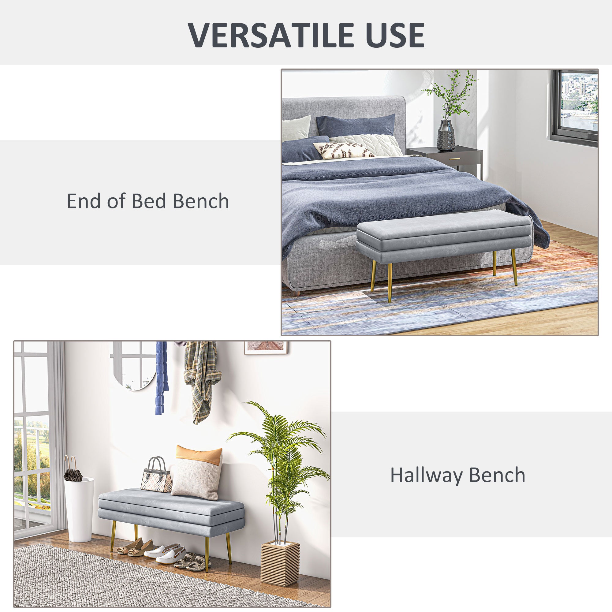 39" Storage Ottoman, Velvet End of Bed Bench with Steel Legs, Foot Stool with Storage for Bedroom, Living Room
