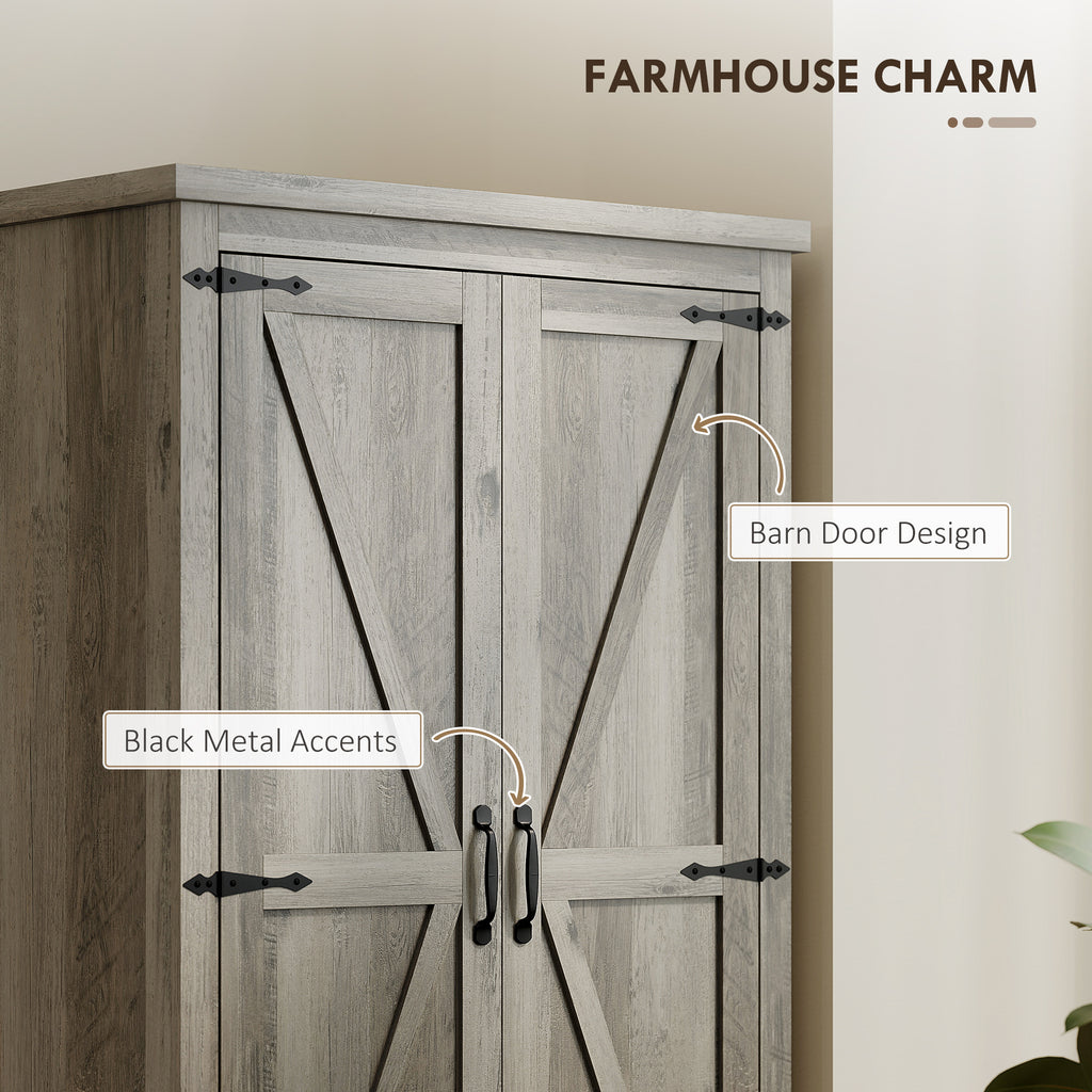 Farmhouse Kitchen Pantry Storage Cabinet, 64" Freestanding Kitchen Pantry Cabinet with Drawers, Distressed White