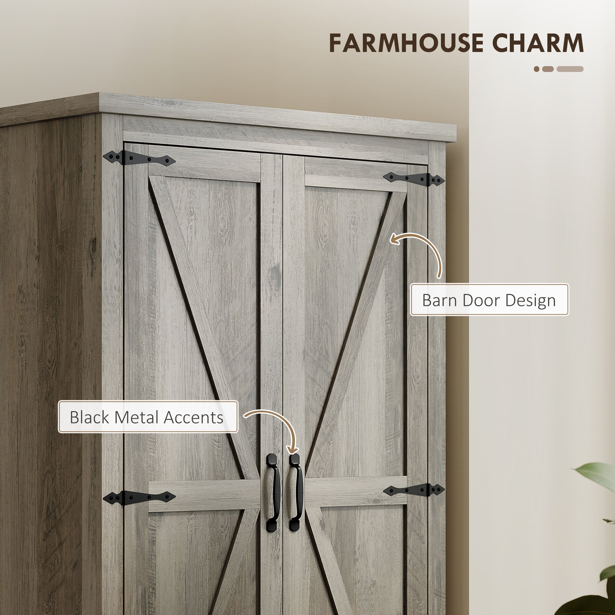 Farmhouse Kitchen Pantry Storage Cabinet, 64" Freestanding Kitchen Pantry Cabinet with Drawers, Distressed White
