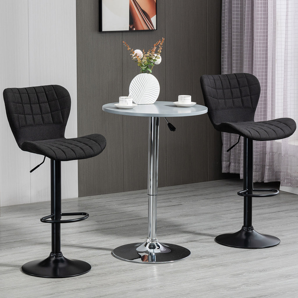 Bar Stools Set of 2, Adjustable Height Swivel Bar Chairs, Linen-feel Fabric Upholstered Kitchen Counter Stools with Wide Seat, Back and Footrest, Grey