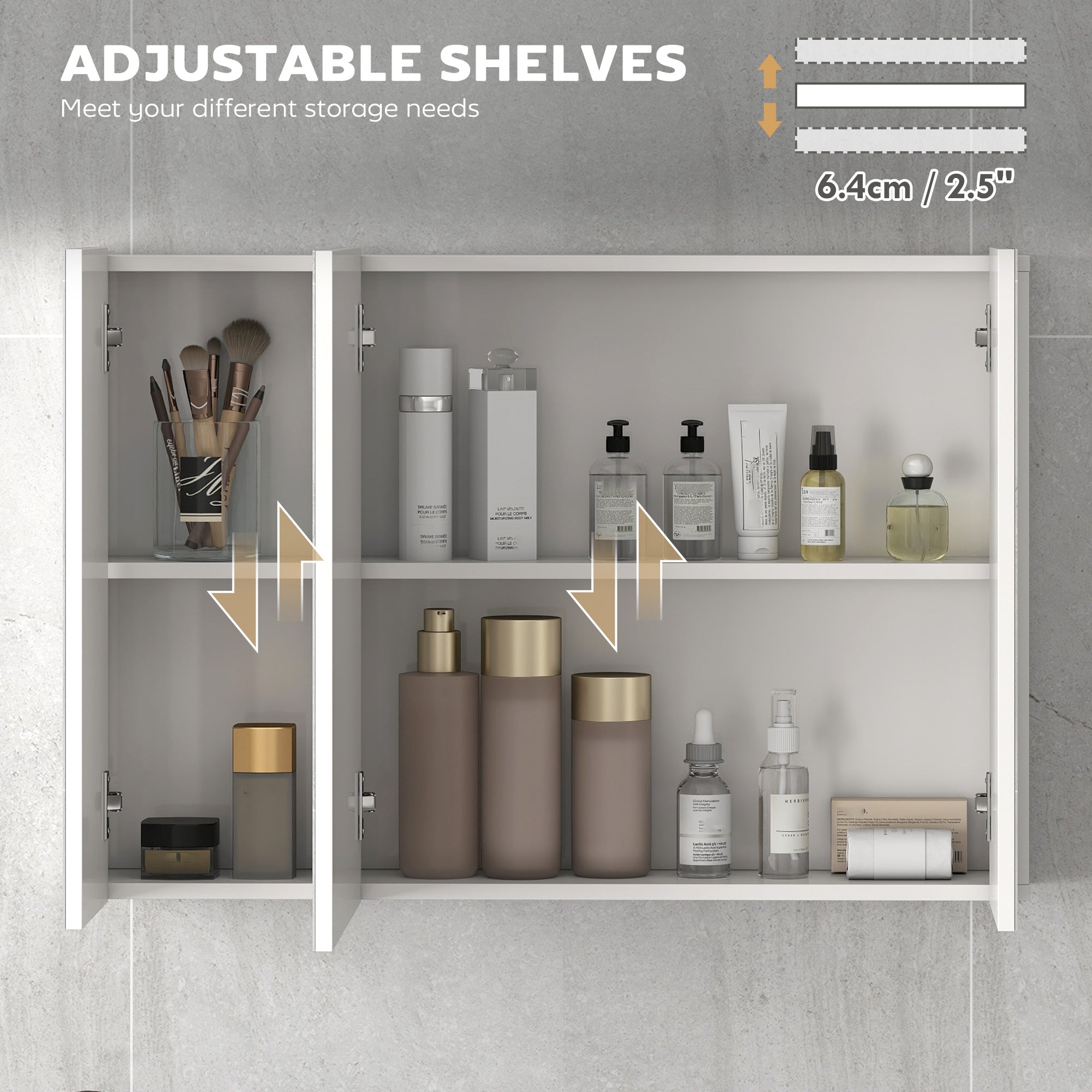 28" x 24" Wall Mounted Mirror Cabinet, Bathroom Medicine Cabinet with Mirror, 3 Doors and Adjustable Shelves, White