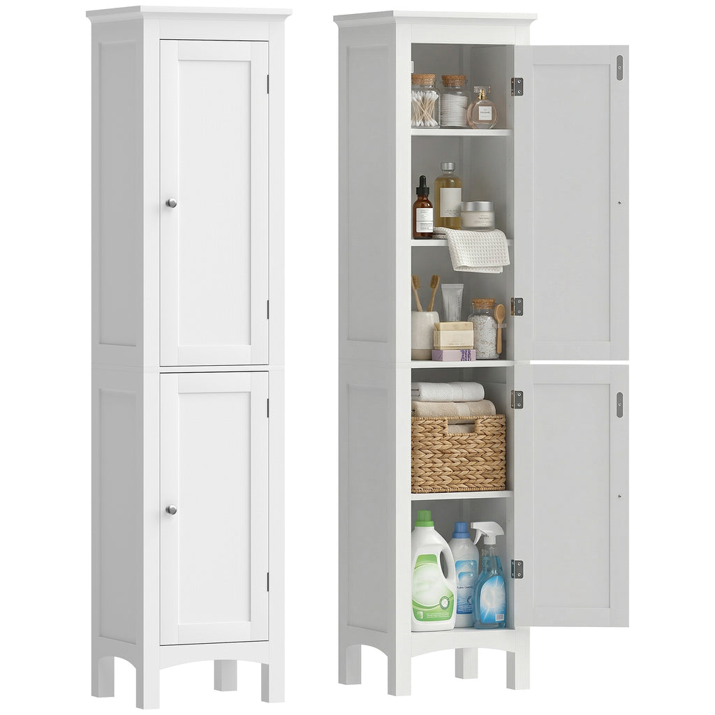 Tall Bathroom Cabinet, Freestanding Storage Organizer with Adjustable Shelves and Cupboards, 15" x 13" x 63", White