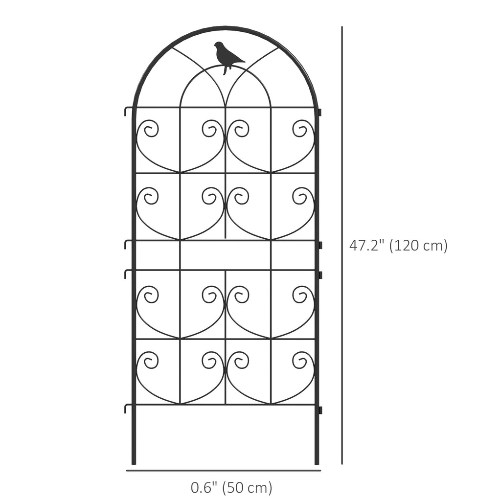 Set of 2 Metal Garden Trellis, Decorative Trellis Panels, Bird Design, 150 x 50 cm, Black