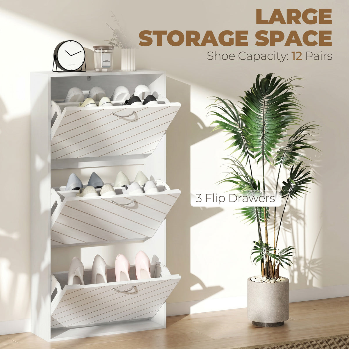 Shoe Storage Cabinet with 3 Flip Drawers, Narrow and Slim, 12 Pair of Shoes Organizer for Hallway, Entryway