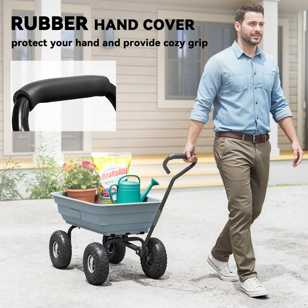 Steel Garden Cart with Handle and 10" Pneumatic Tires, Utility Wagon Cart for Garden, Patio, Lawn, 551 lbs Capacity