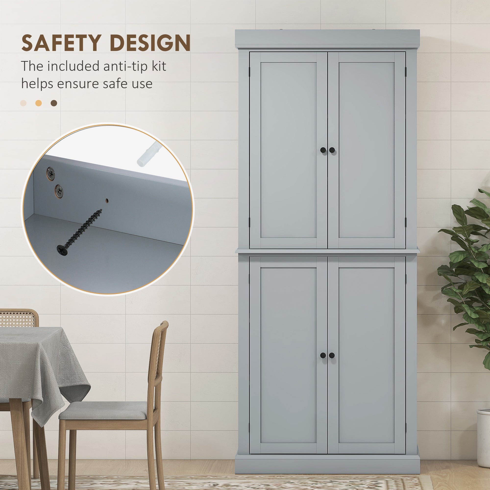 72.5" Freestanding Kitchen Pantry Cabinet with 4 Doors, Black