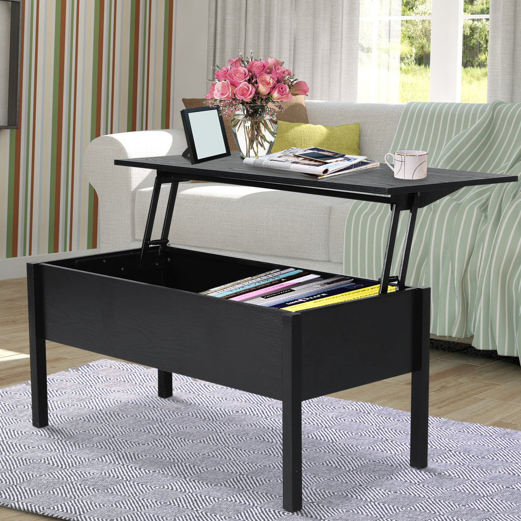 39" Modern Lift Top Coffee Table with Hidden Storage Compartment, Center Table for Living Room, Black