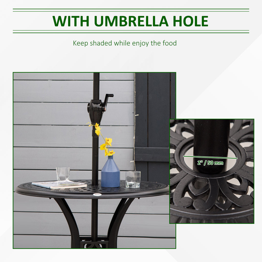 30-inch Round Patio Dining Table with Umbrella Hole Cast Aluminium Outdoor Bistro Table, Black