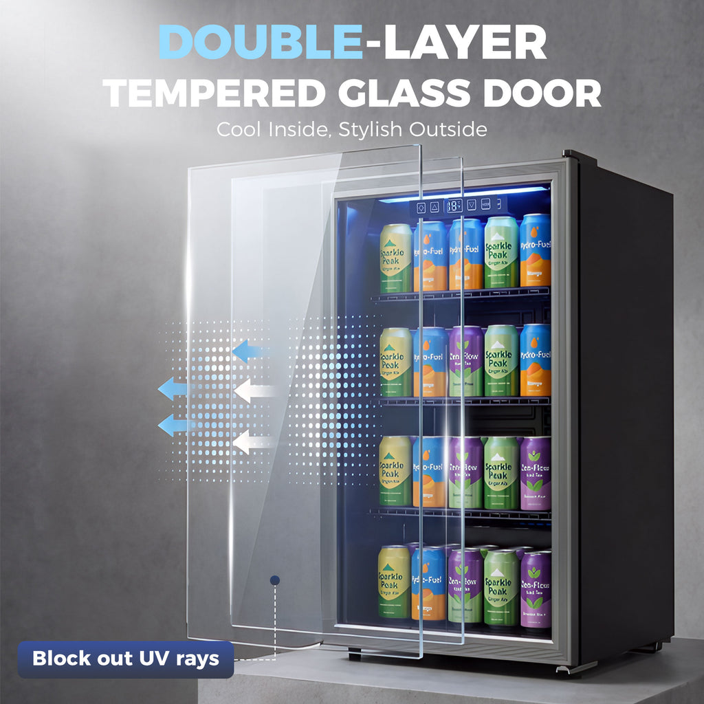 2.4 Cu.Ft Beverage Refrigerator, 70 Can Beverage Fridge Cooler with Double-Layer Glass Door