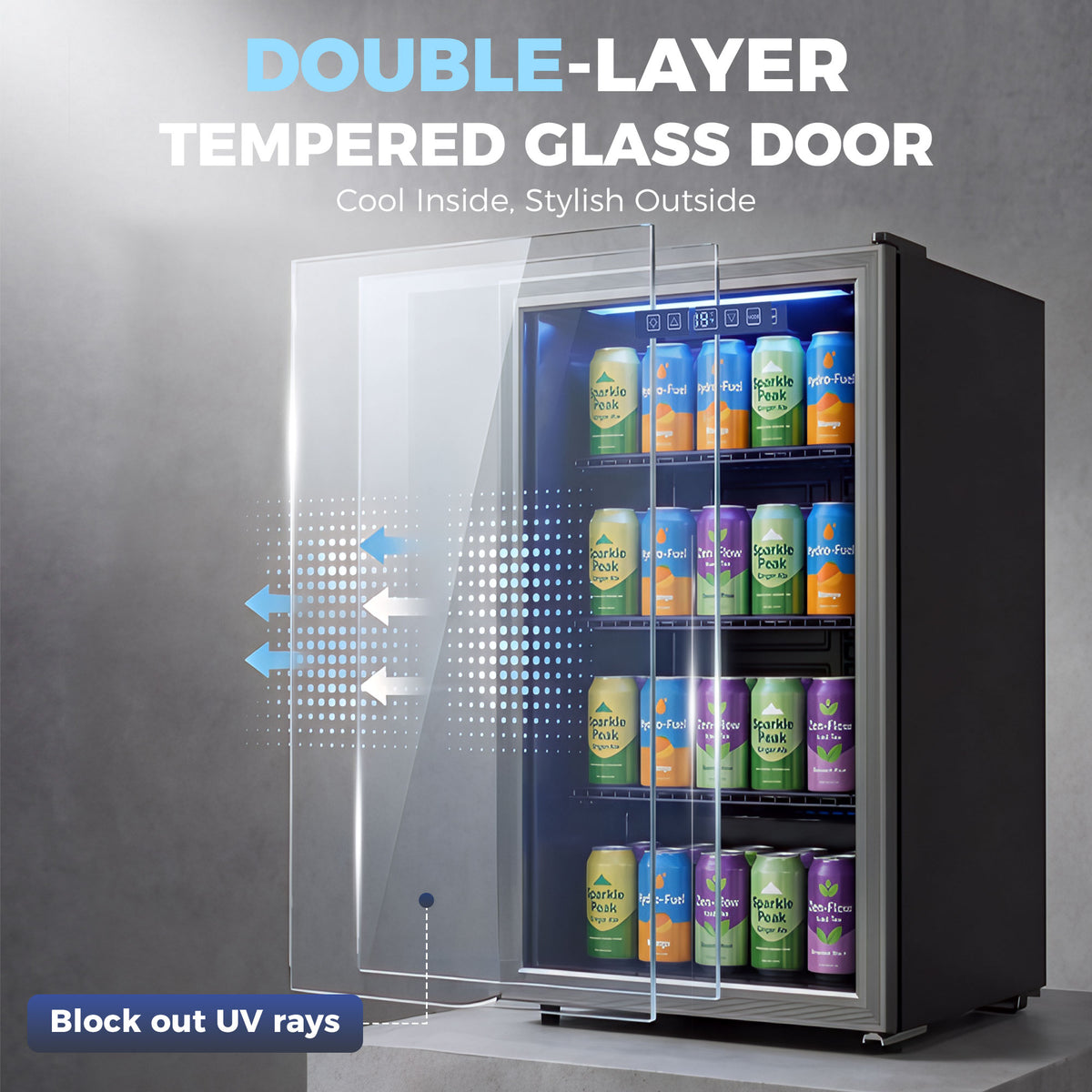 2.4 Cu.Ft Beverage Refrigerator, 70 Can Beverage Fridge Cooler with Double-Layer Glass Door