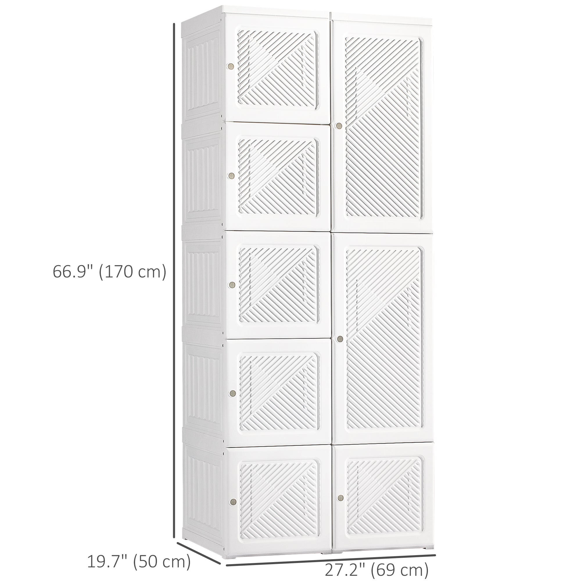 Portable Wardrobe Closet, Folding Bedroom Wardrobe, Clothes Storage Organizer with 8 Cube Compartments, White