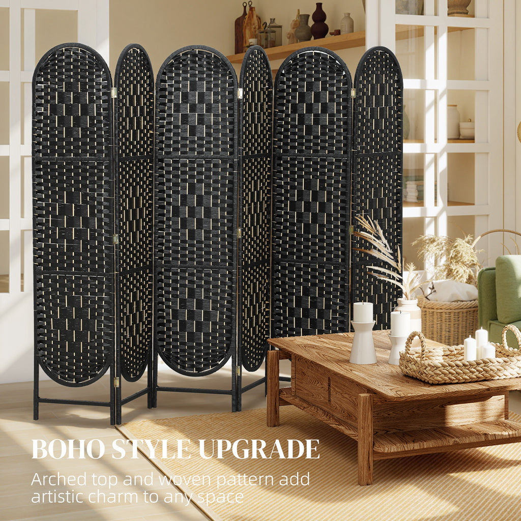 Bohemian Privacy Screen, Folding Room Divider with 4 Panels and Arched Top for Bedroom Living Room Office, Black