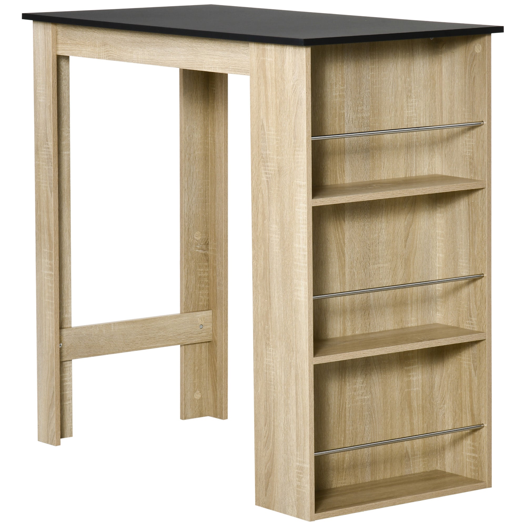 Bar Table Counter Height Dining Table with 3 Storage Shelves for Kitchen, Dining Room, Living Room, Natural