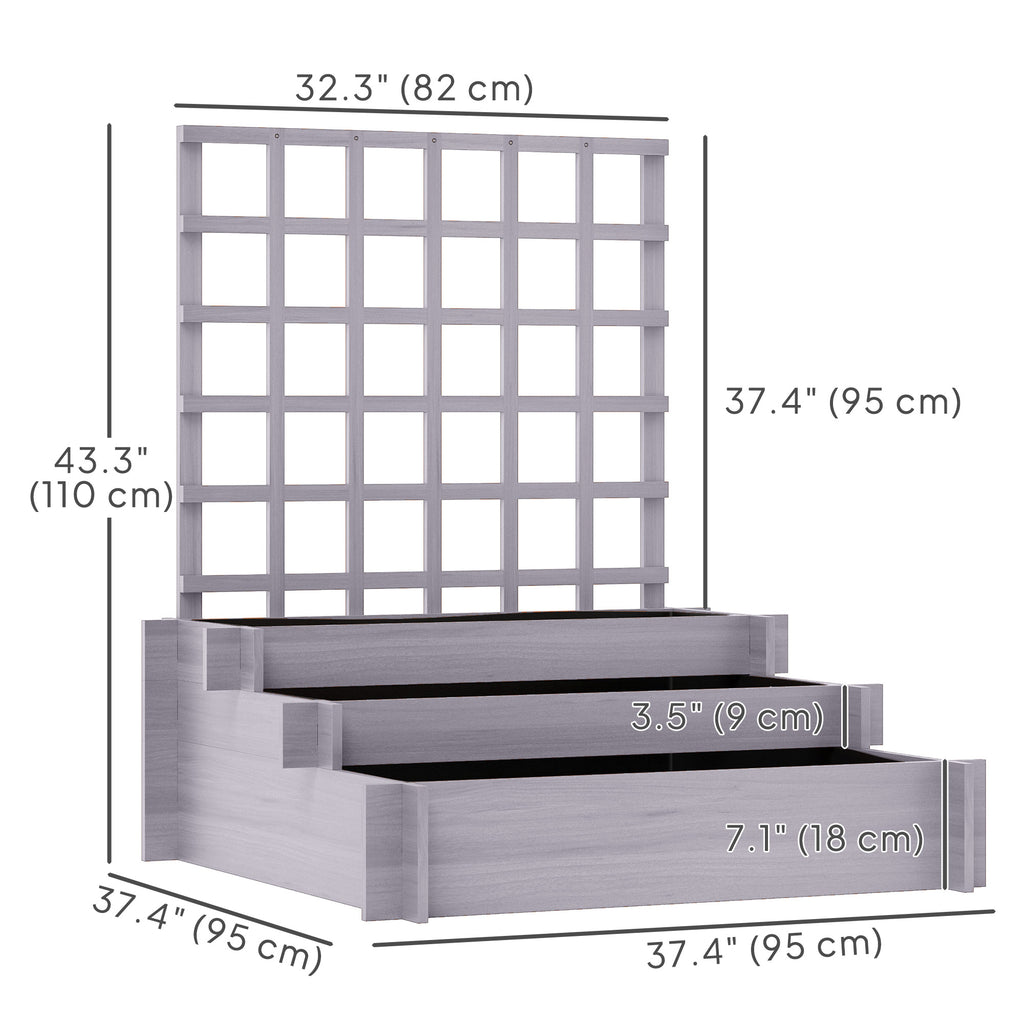 Wooden Elevated Planter Box with Trellis for Climbing Plants, 3 Tier Raised Garden Bed for Garden, Outdoor, Brown