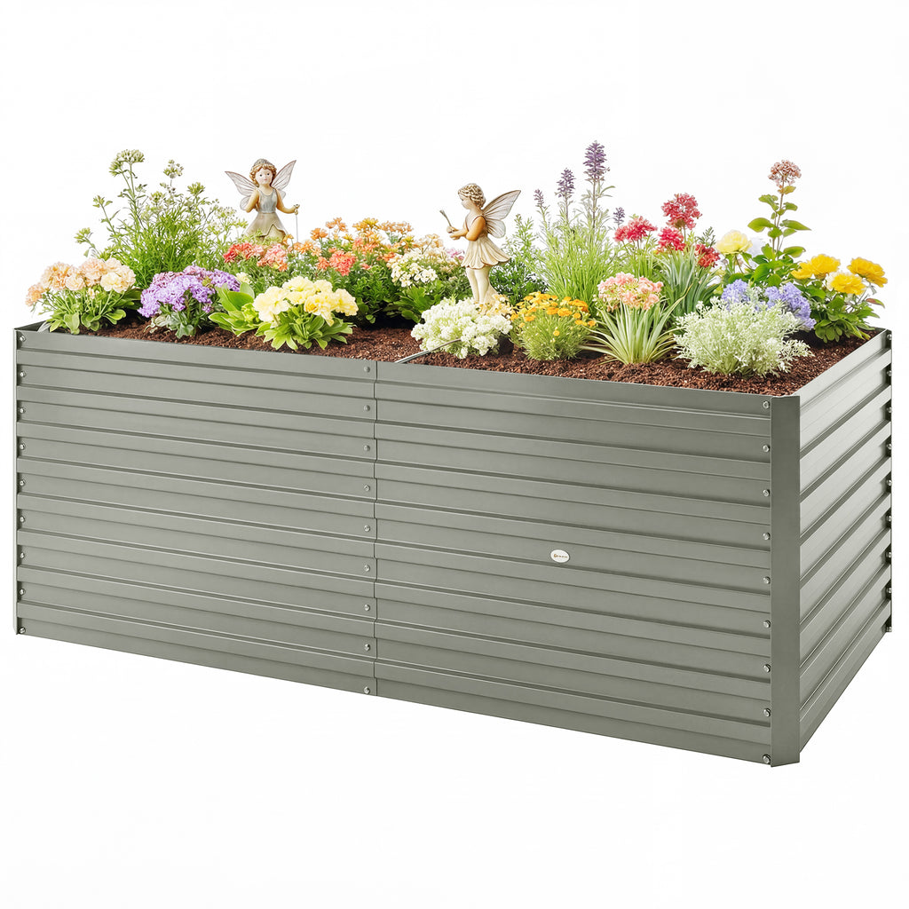 6' x 3' x 2' Raised Garden Bed, Galvanized Planter Box for Growing Flowers, Herbs and Vegetables, Light Grey