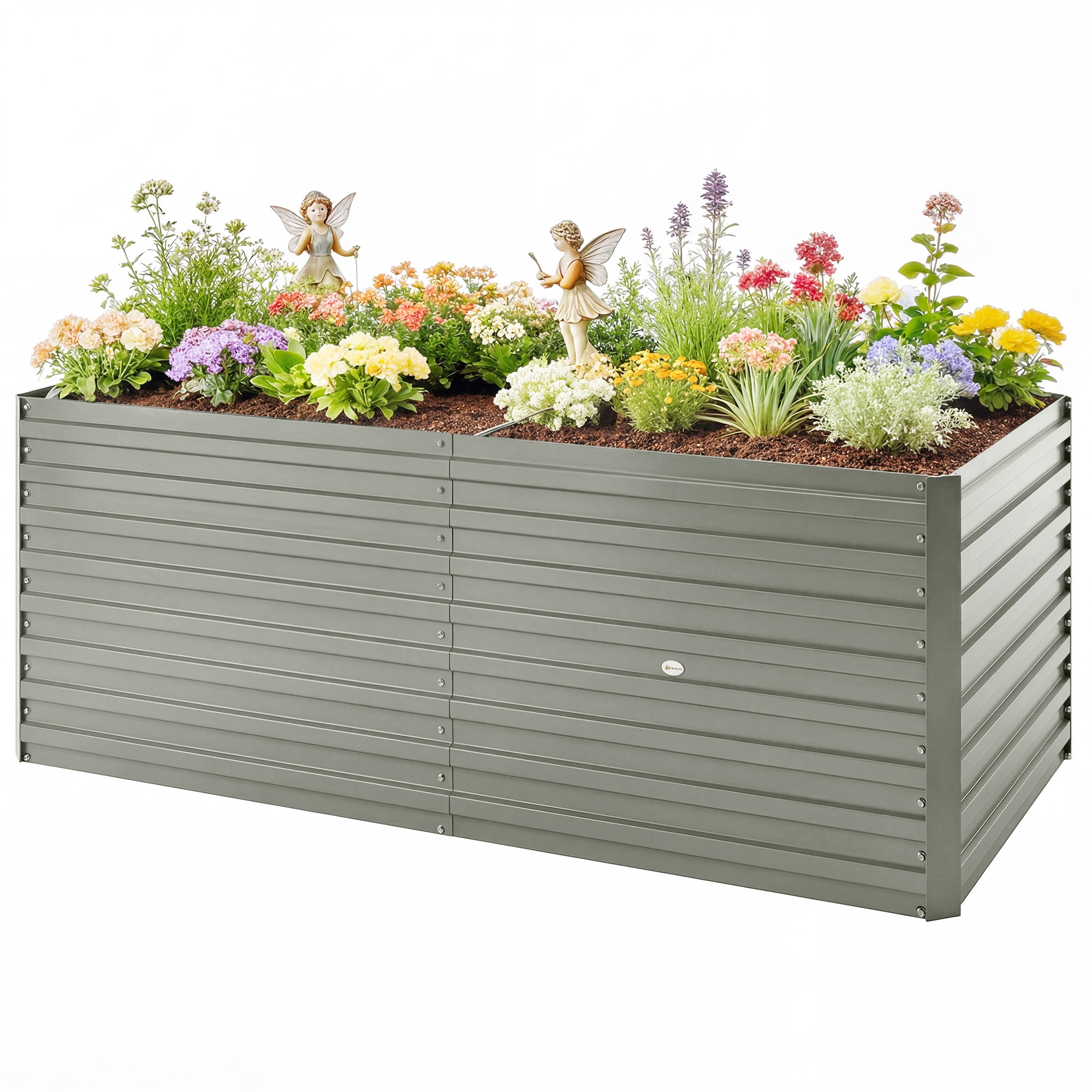 6' x 3' x 2' Raised Garden Bed, Galvanized Planter Box for Growing Flowers, Herbs and Vegetables, Light Grey