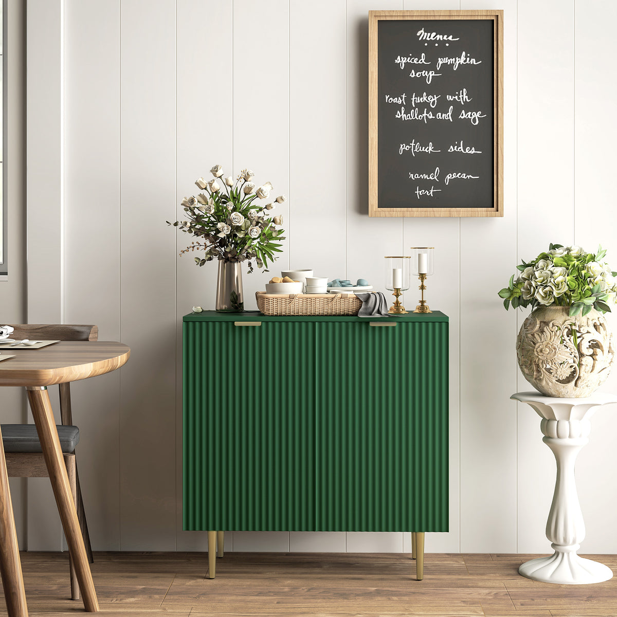 Modern Kitchen Storage Cabinet, Sideboard Buffet Cabinet with Adjustable Shelves and Metal Legs for Kitchen, Black