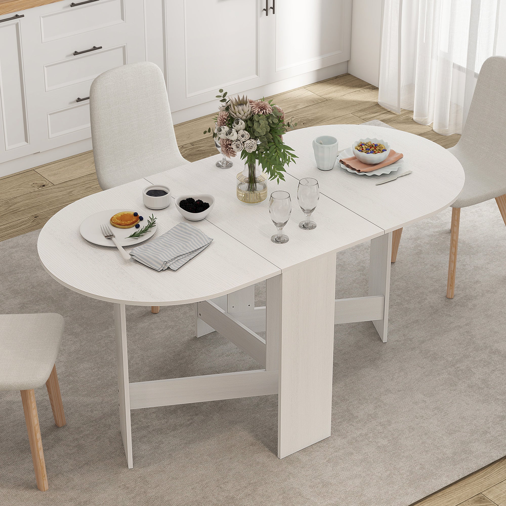 Oval Folding Dining Table, Space Saving Drop Leaf Kitchen Table for Dining Room, Living Room, Distressed Brown