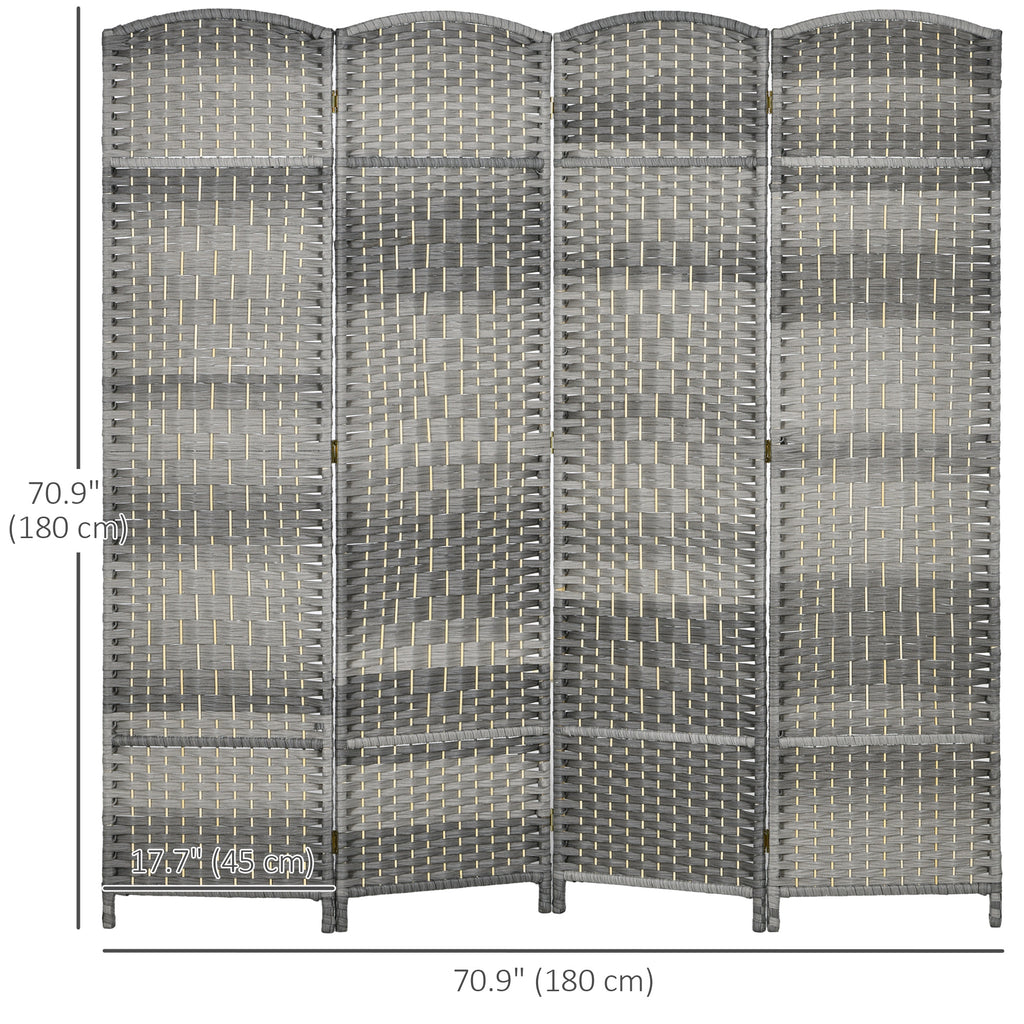 6 Ft Tall Folding Room Divider, 3 Panel Portable Privacy Screen, Hand-Woven Partition Wall Divider, Mixed Grey