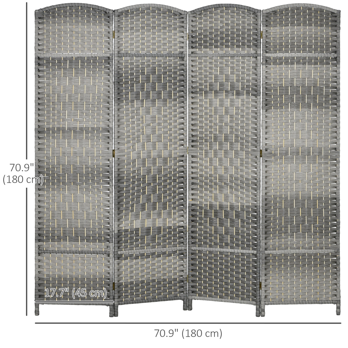 6 Ft Tall Folding Room Divider, 3 Panel Portable Privacy Screen, Hand-Woven Partition Wall Divider, Mixed Grey