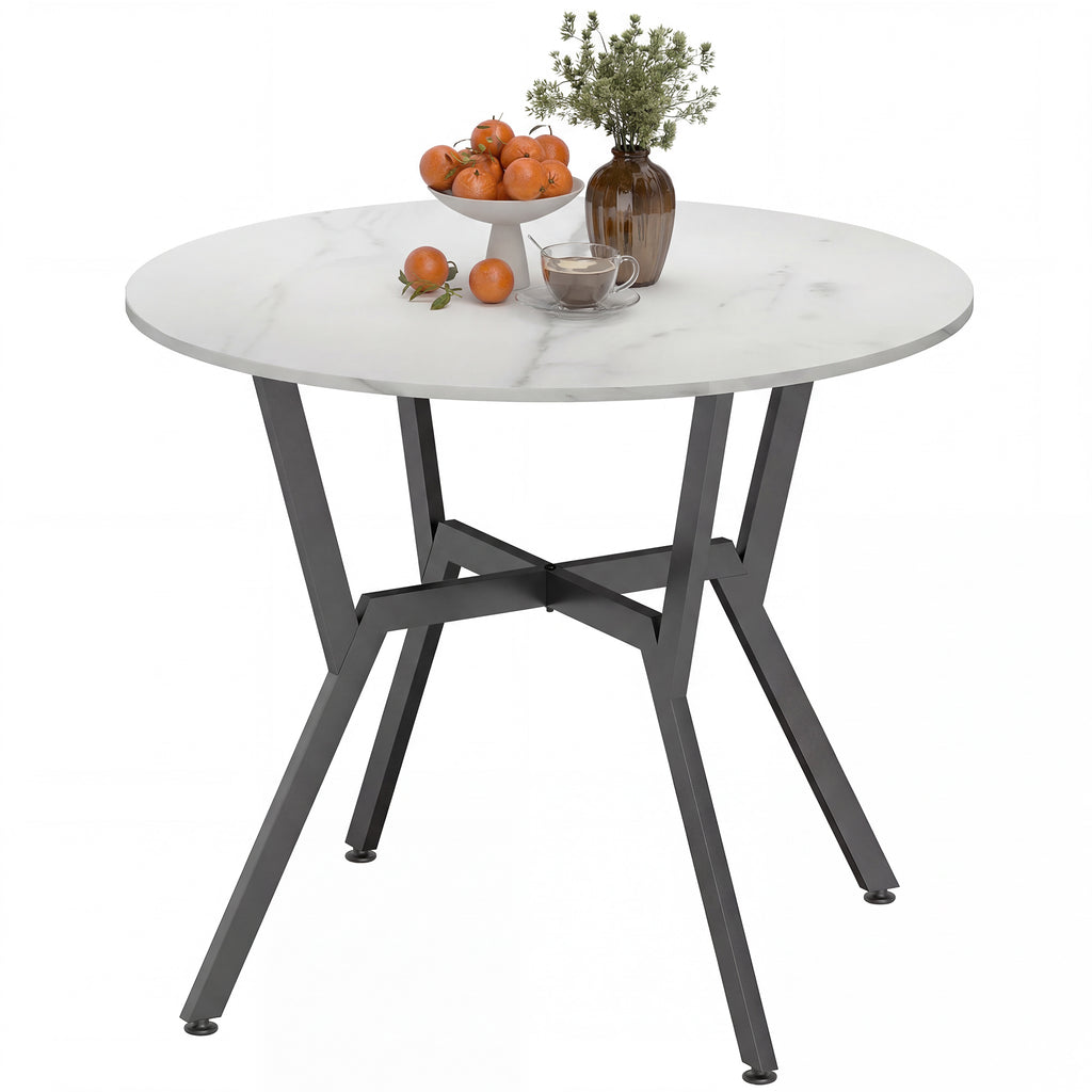 35" Round Dining Table, Modern Dining Room Table with Steel Frame, Space Saving Small Kitchen Table, White Marble