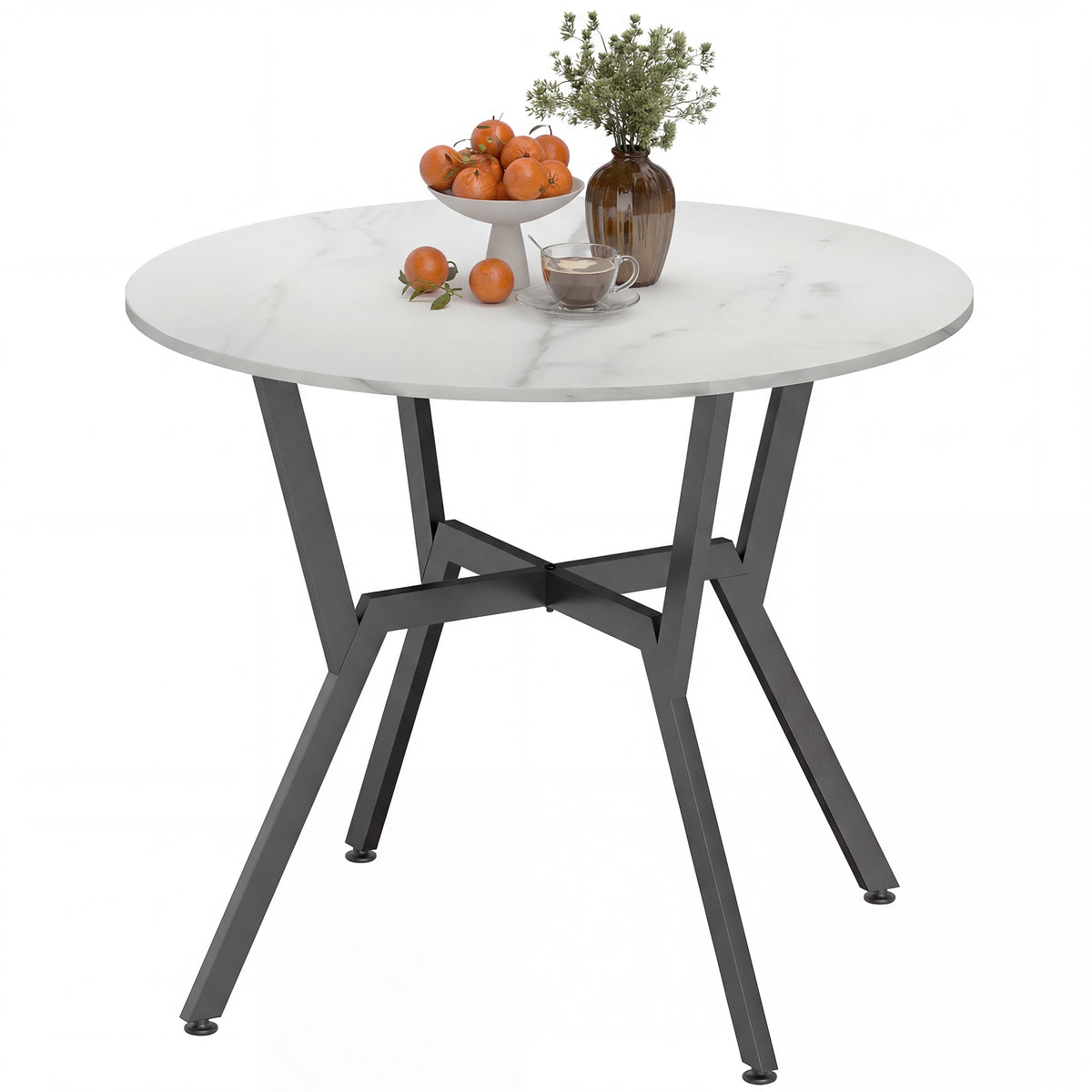 35" Round Dining Table, Modern Dining Room Table with Steel Frame, Space Saving Small Kitchen Table, White Marble