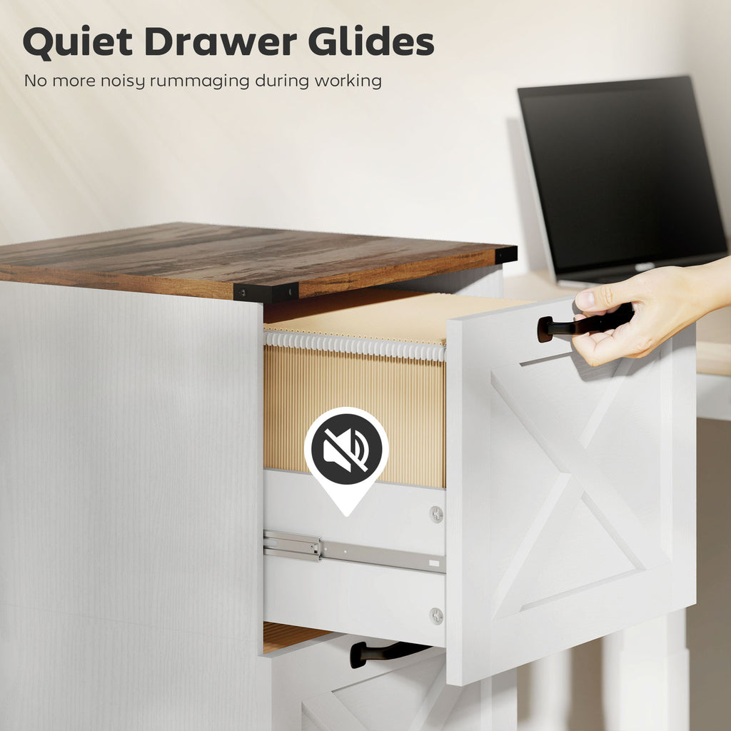 3 Drawer File Cabinet with Silent Slides, Vertical Farmhouse Filing Cabinet Fits Letter/A4 Size Home Office, White