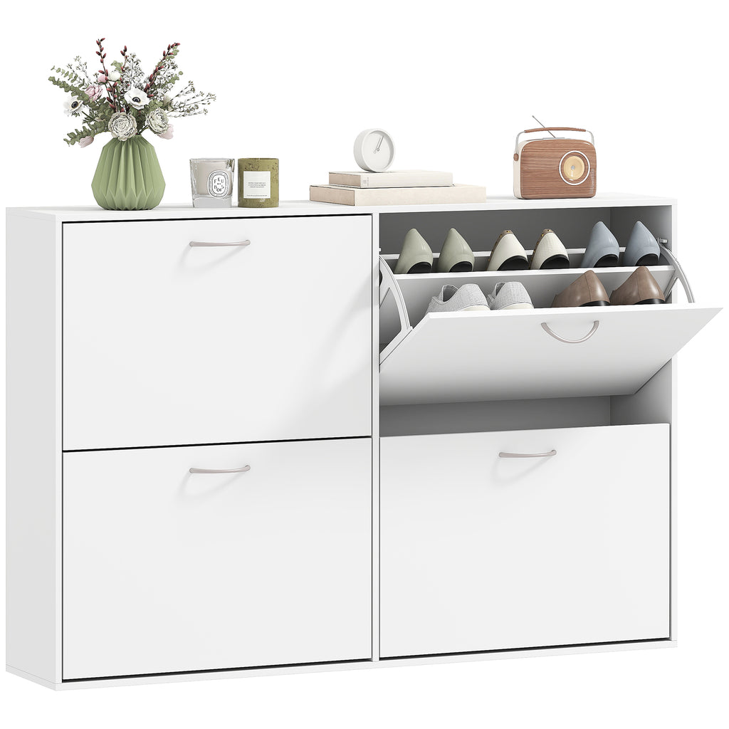 Flip Down Shoe Rack, Multi Cabinet, Wooden Shoe Shelf, Entryway, 4 Drawer Organizer, Freestanding Unit, White