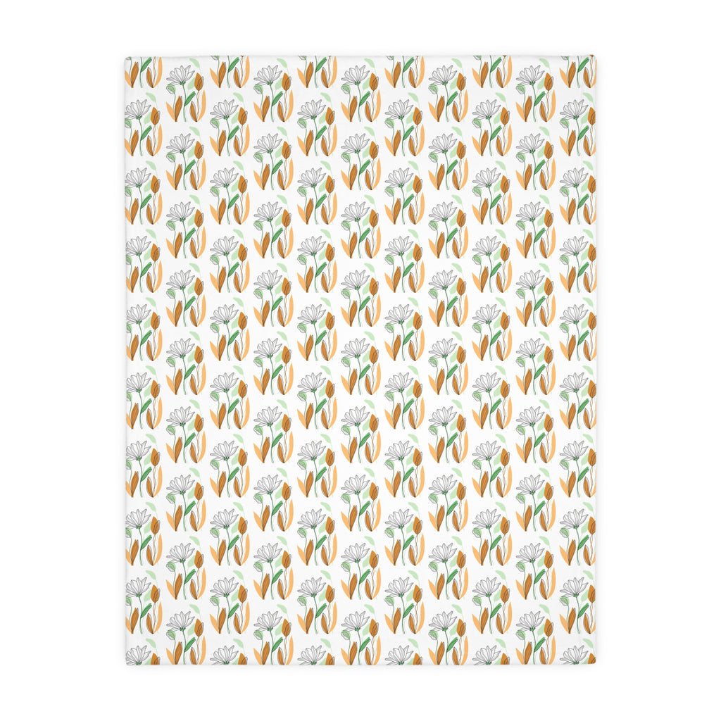 Tulip Pattern Velveteen Microfiber Blanket – Floral Two-Sided Throw