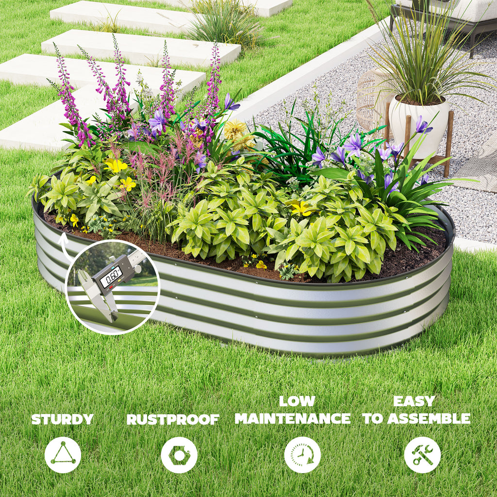 6' x 3' x 1' Large Outdoor Planter Box, Galvanized Raised Garden Bed with Metal Plant Stake, Silver
