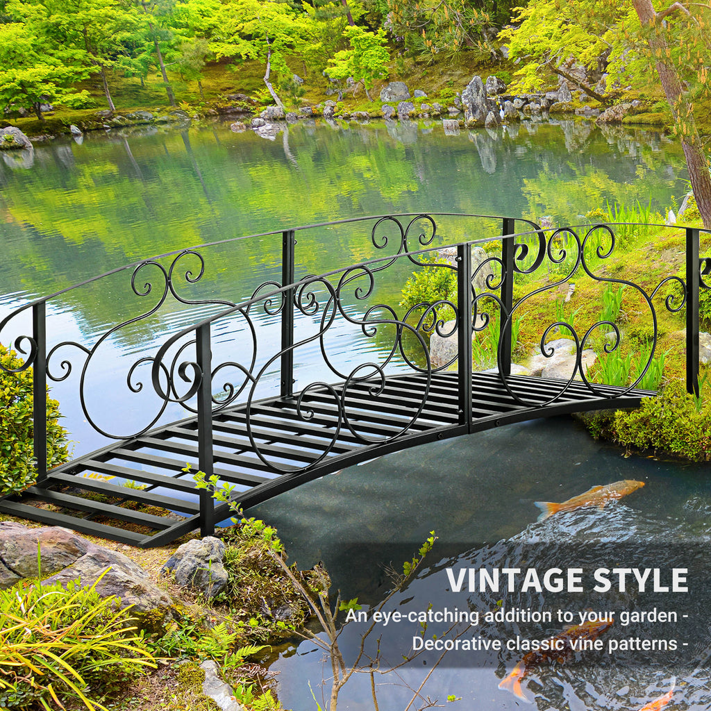 6FT Steel Garden Bridge with Safety Siderails, Decorative Arc Landscaping Bridge for Backyard Creek Stream Pond, Brown