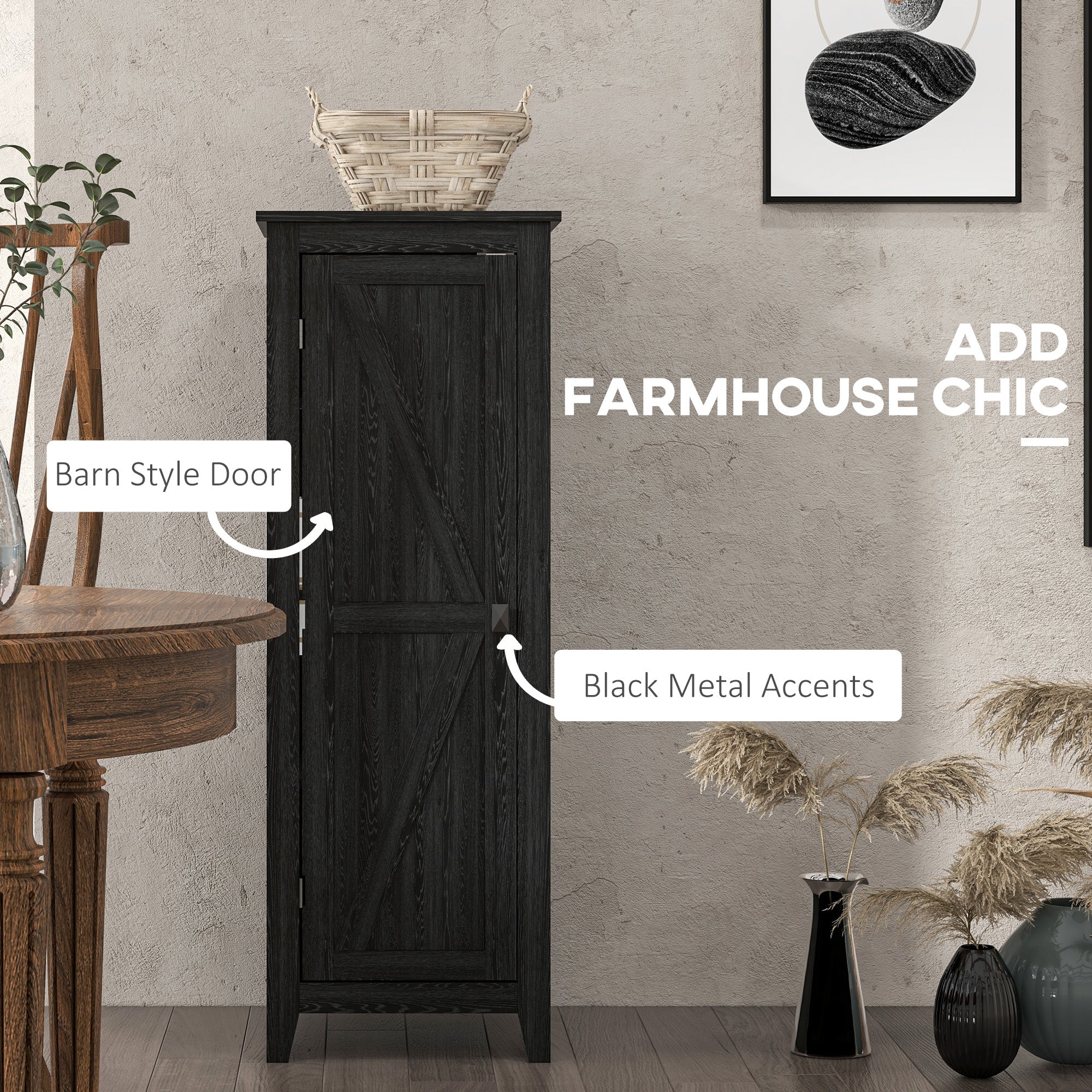 48" Farmhouse Kitchen Pantry Storage Cabinet with Barn Door, Kitchen Pantry Cabinet with Adjustable Shelves, White