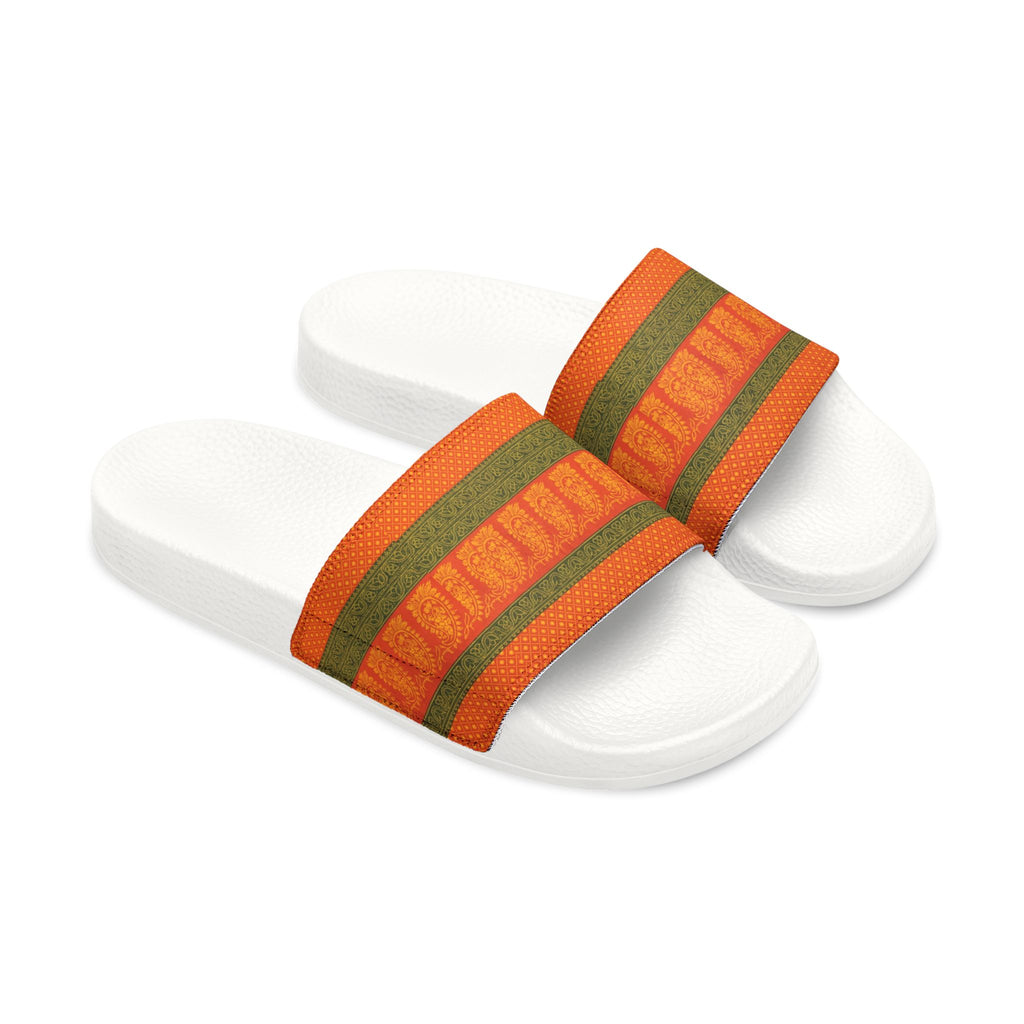 Slide Sandals — Orange Green Striped Removable-Strap Slides