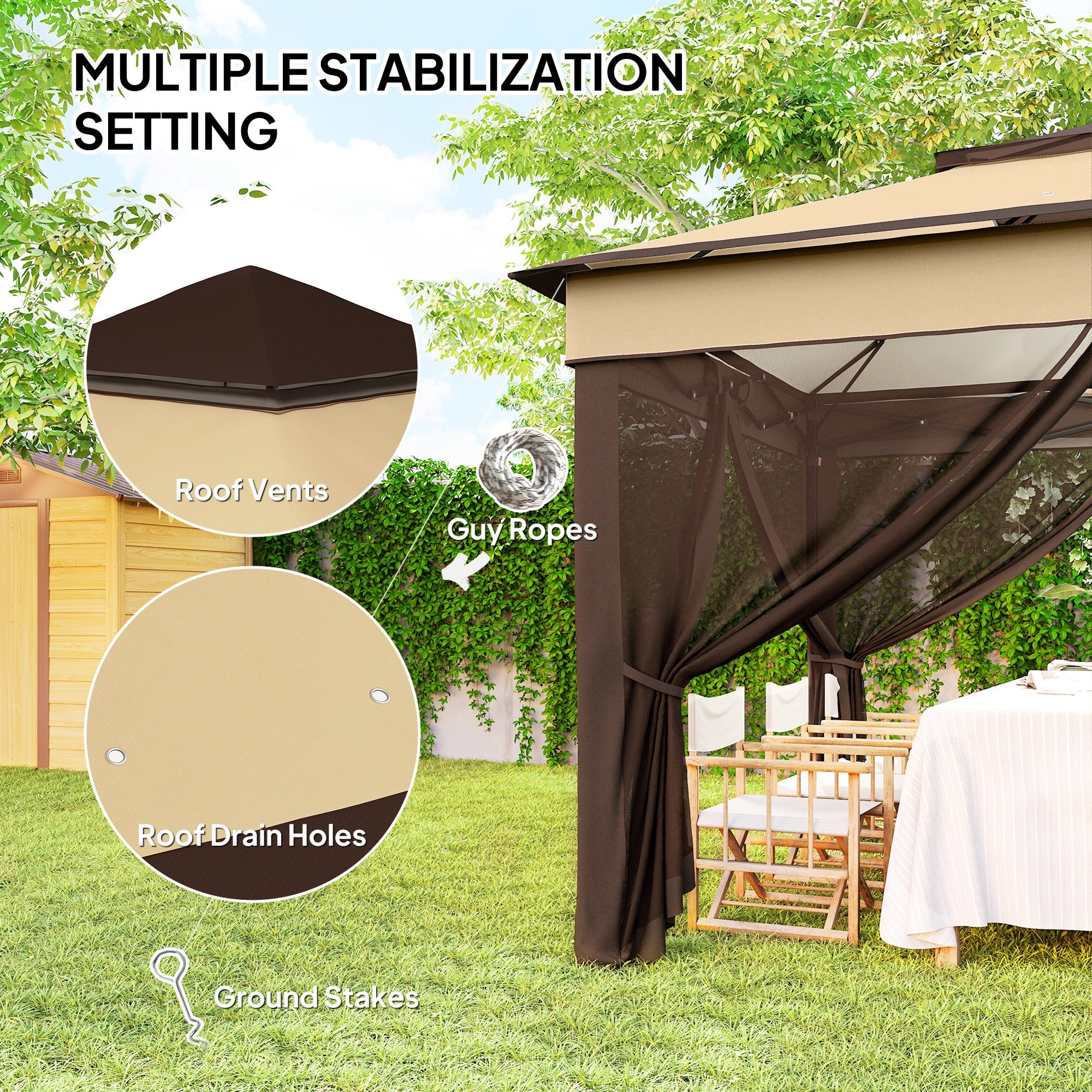 10.7 x 10.7ft Pop Up Gazebo, Adjustable Instant Sun Shelter with UV30+ Roof Cover, Removable Mesh Curtains, Beige