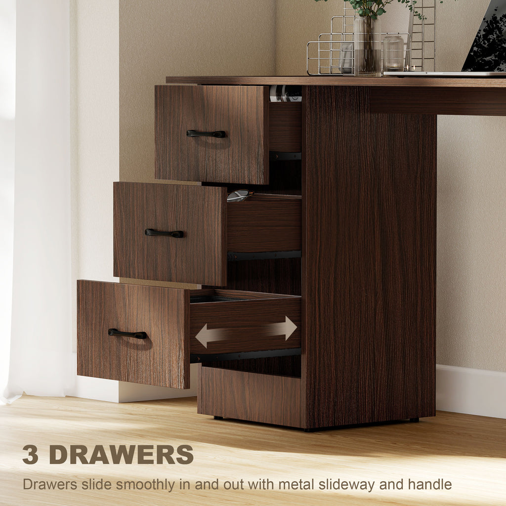Computer Desk, 47" Writing Table with 3-Tier Shelves and 3 Reversible Drawers for Home Office, Bedroom, White