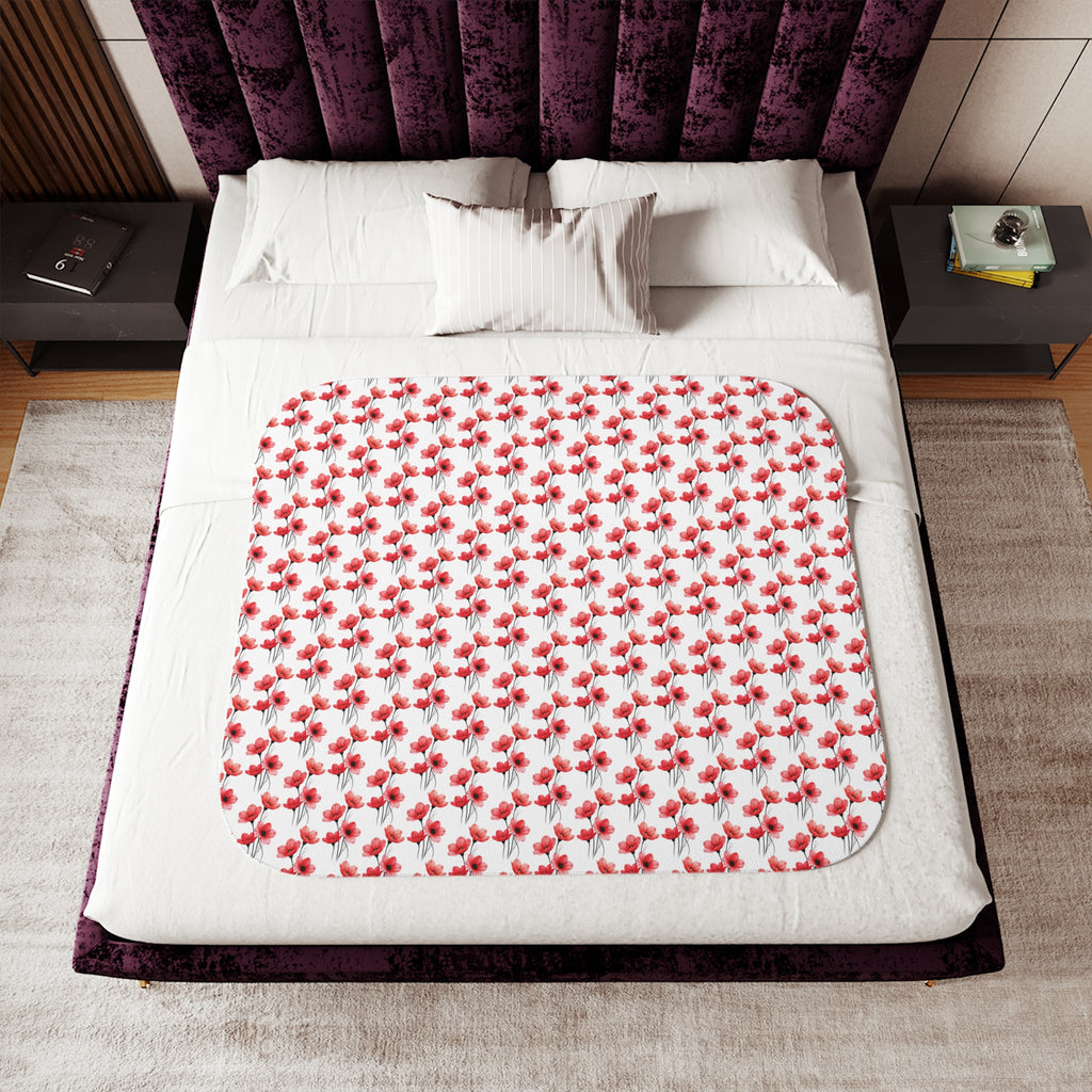 Cozy Red Floral Sherpa Blanket — Reversible Plush Throw for Home & Gift