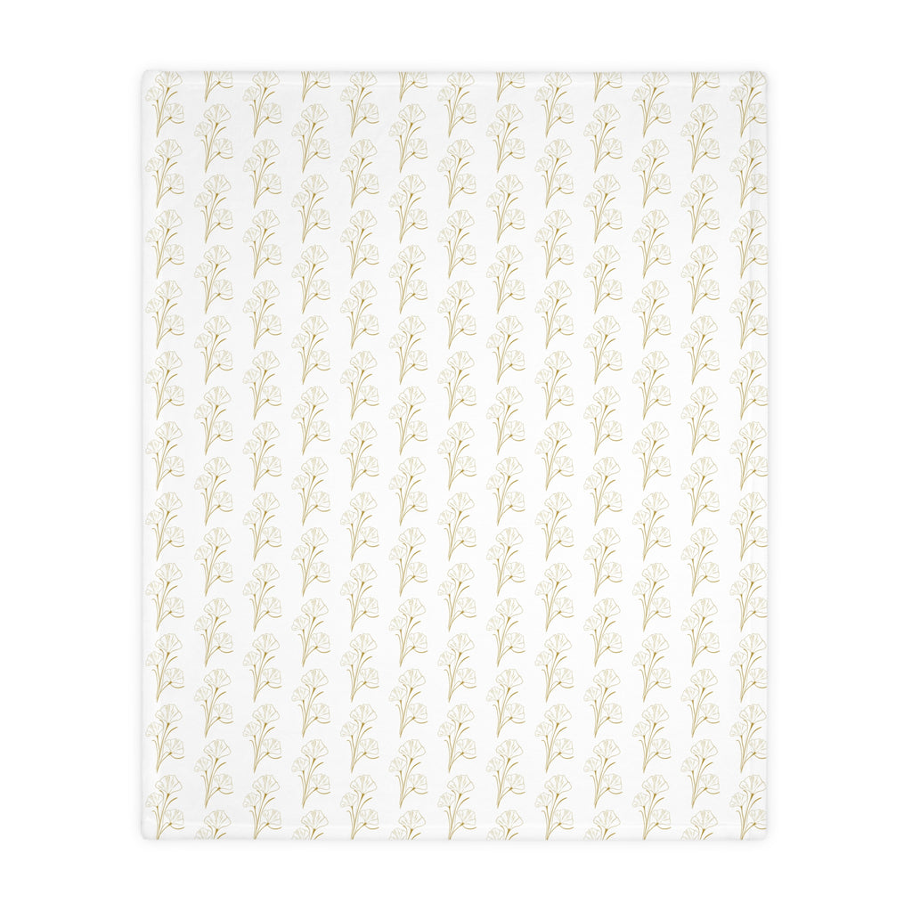 Botanical Velvet Throw Blanket - Neutral Gold Floral Microfiber, Reversible Two-Sided Cozy Throw