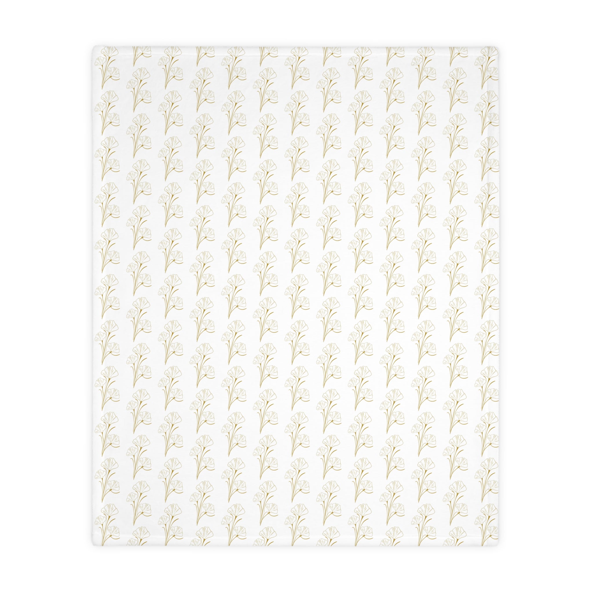Botanical Velvet Throw Blanket - Neutral Gold Floral Microfiber, Reversible Two-Sided Cozy Throw