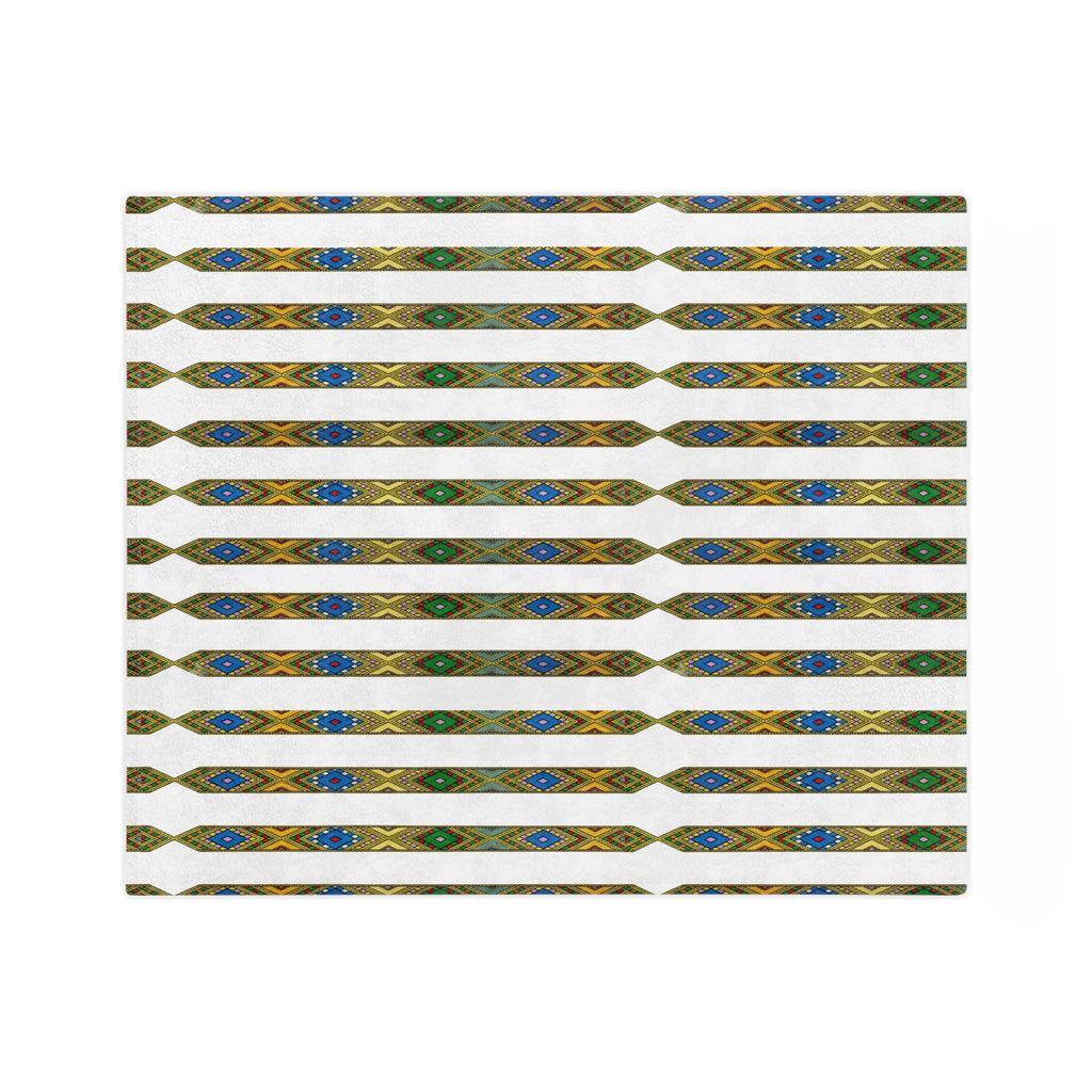 Bohemian Striped Velveteen Microfiber Blanket — Green & Gold Aztec Pattern
