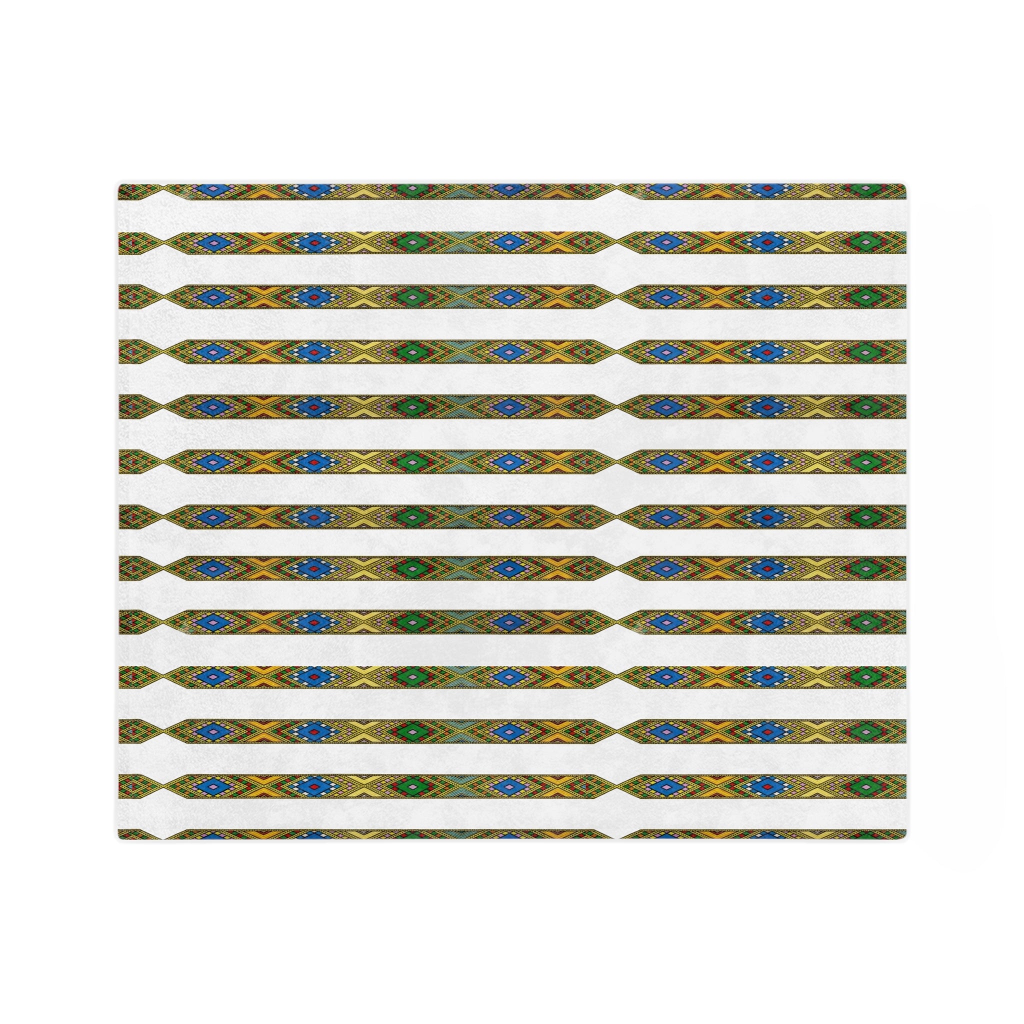 Bohemian Striped Velveteen Microfiber Blanket — Green & Gold Aztec Pattern