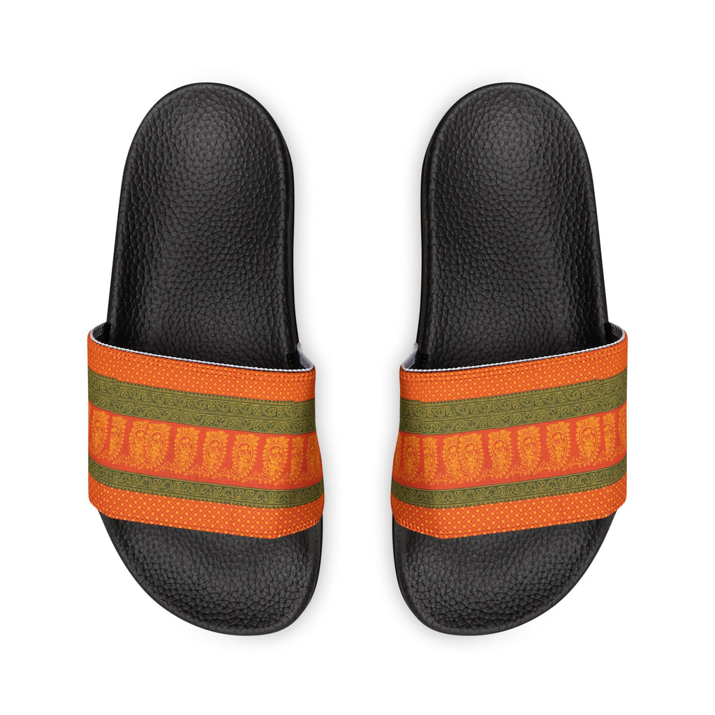 Slide Sandals — Orange Green Striped Removable-Strap Slides