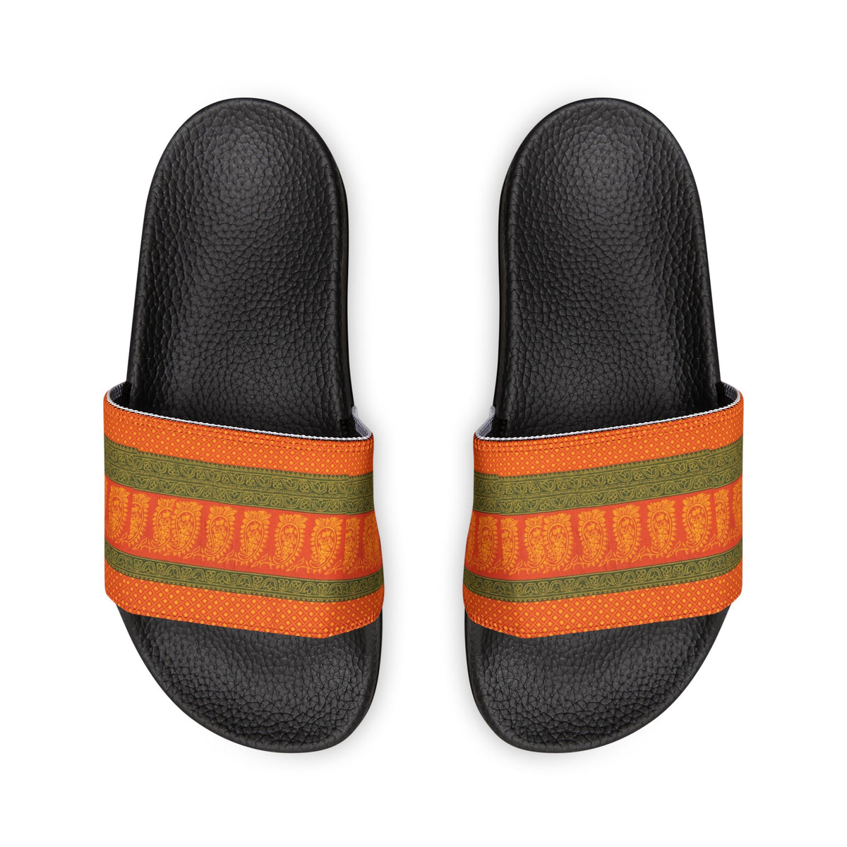 Slide Sandals — Orange Green Striped Removable-Strap Slides